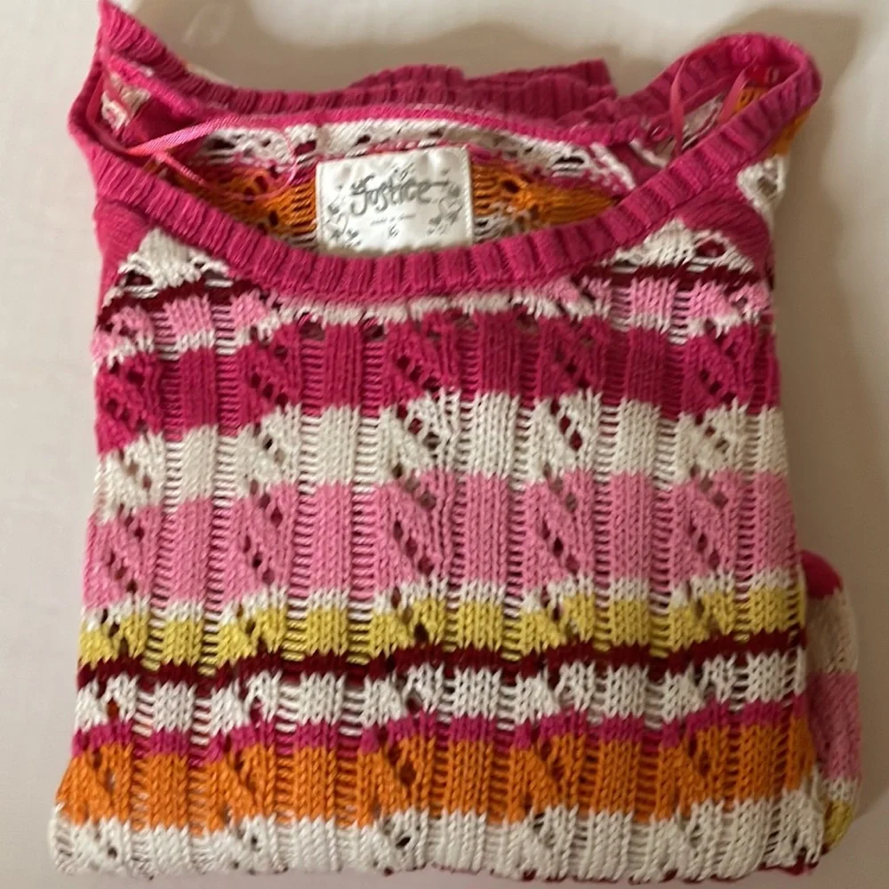 Justice multi pink crochet sweater girls size 16